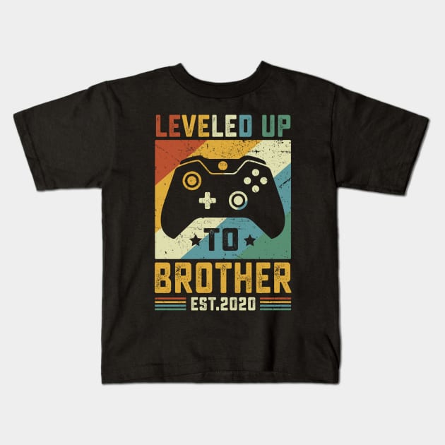 Vintage Leveled Up To Brother Est.2020 Kids T-Shirt by wendieblackshear06515